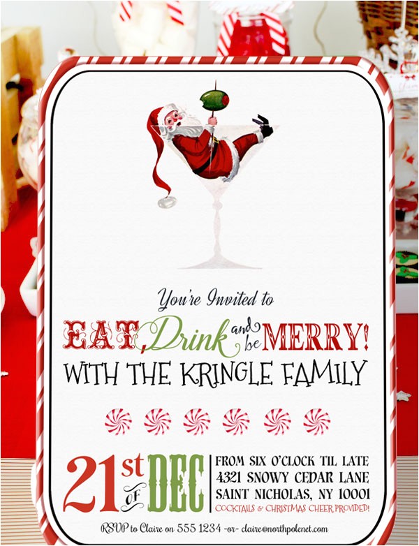 Christmas Cocktail Party Invitation Template Retro Santa Christmas Cocktail Party Invitation