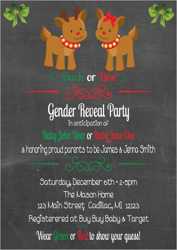 Christmas Gender Reveal Party Invitations Chalkboard Christmas Gender Reveal Party Invitation Baby