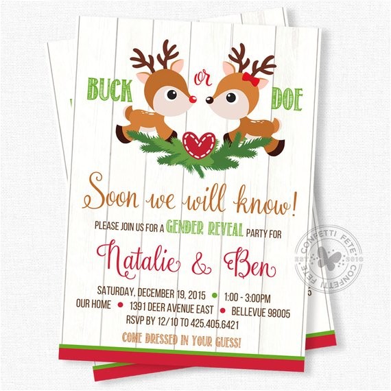 Christmas Gender Reveal Party Invitations Christmas Gender Reveal Invitation Deer Gender Reveal