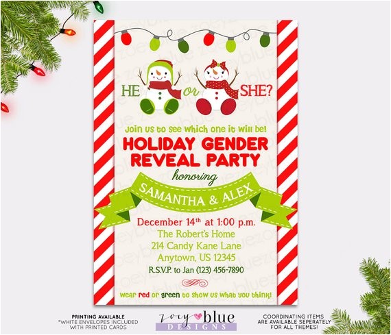 Christmas Gender Reveal Party Invitations Christmas Gender Reveal Invitation Snowmen Gender Reveal
