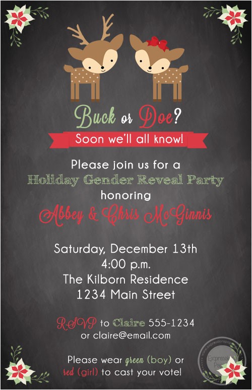 Christmas Gender Reveal Party Invitations Deer Holiday Gender Reveal Invitations