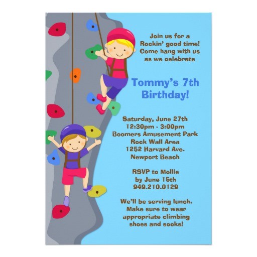 Climbing Wall Party Invitations Rock Wall Climbing Birthday Party Invitation 5 Quot X 7
