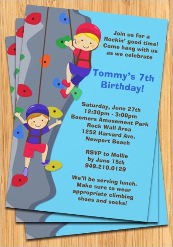 Climbing Wall Party Invitations Rock Wall Climbing Birthday Party Invitation