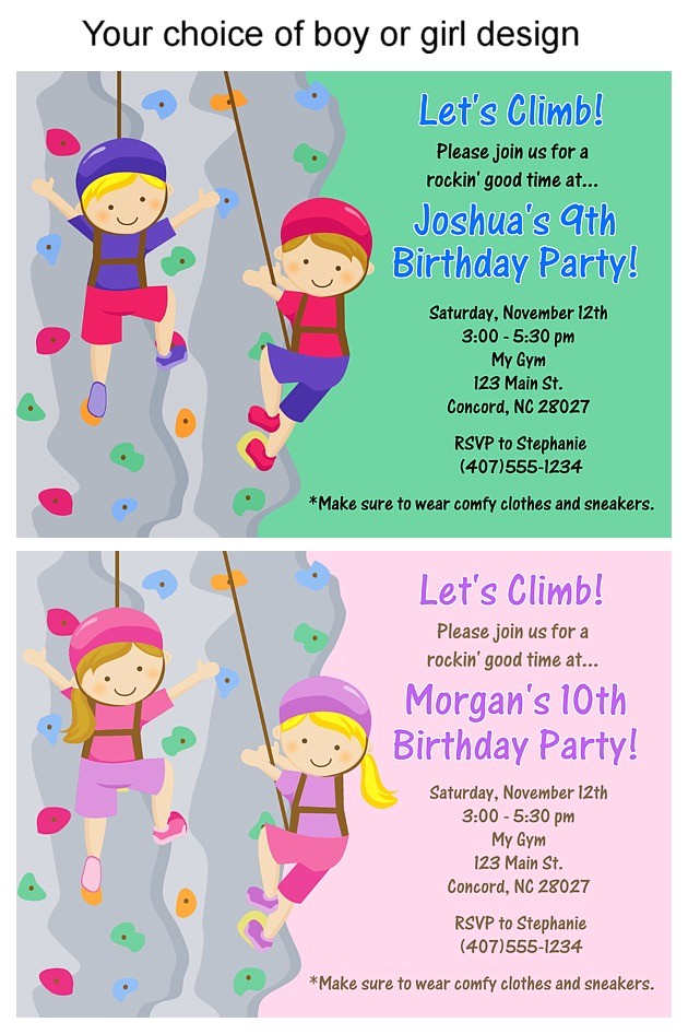 Climbing Wall Party Invitations Rock Wall Climbing Birthday Party Invitations Rock Wall