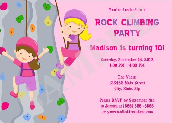 Climbing Wall Party Invitations Rock Wall Climbing Girls Birthday Party Invitation by