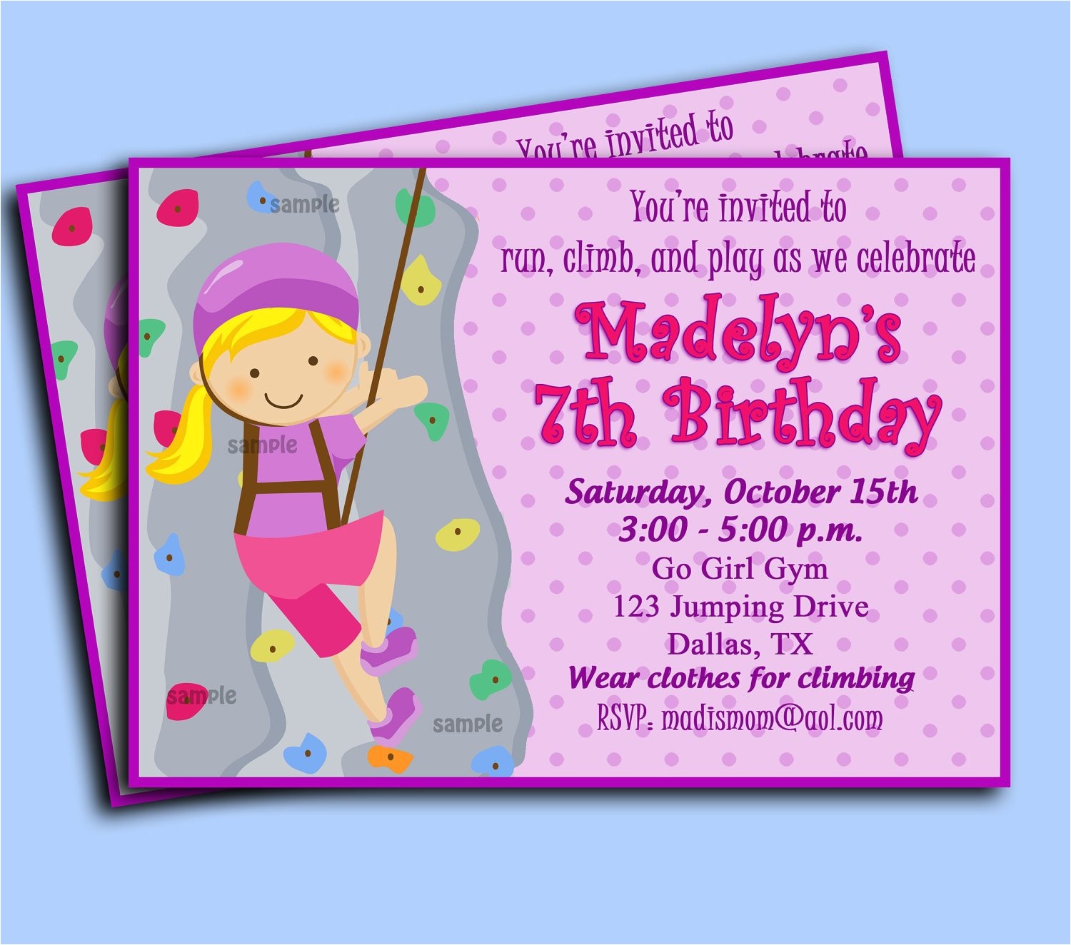 Climbing Wall Party Invitations Rock Wall Invitation for Rock Climbing Party Printable or