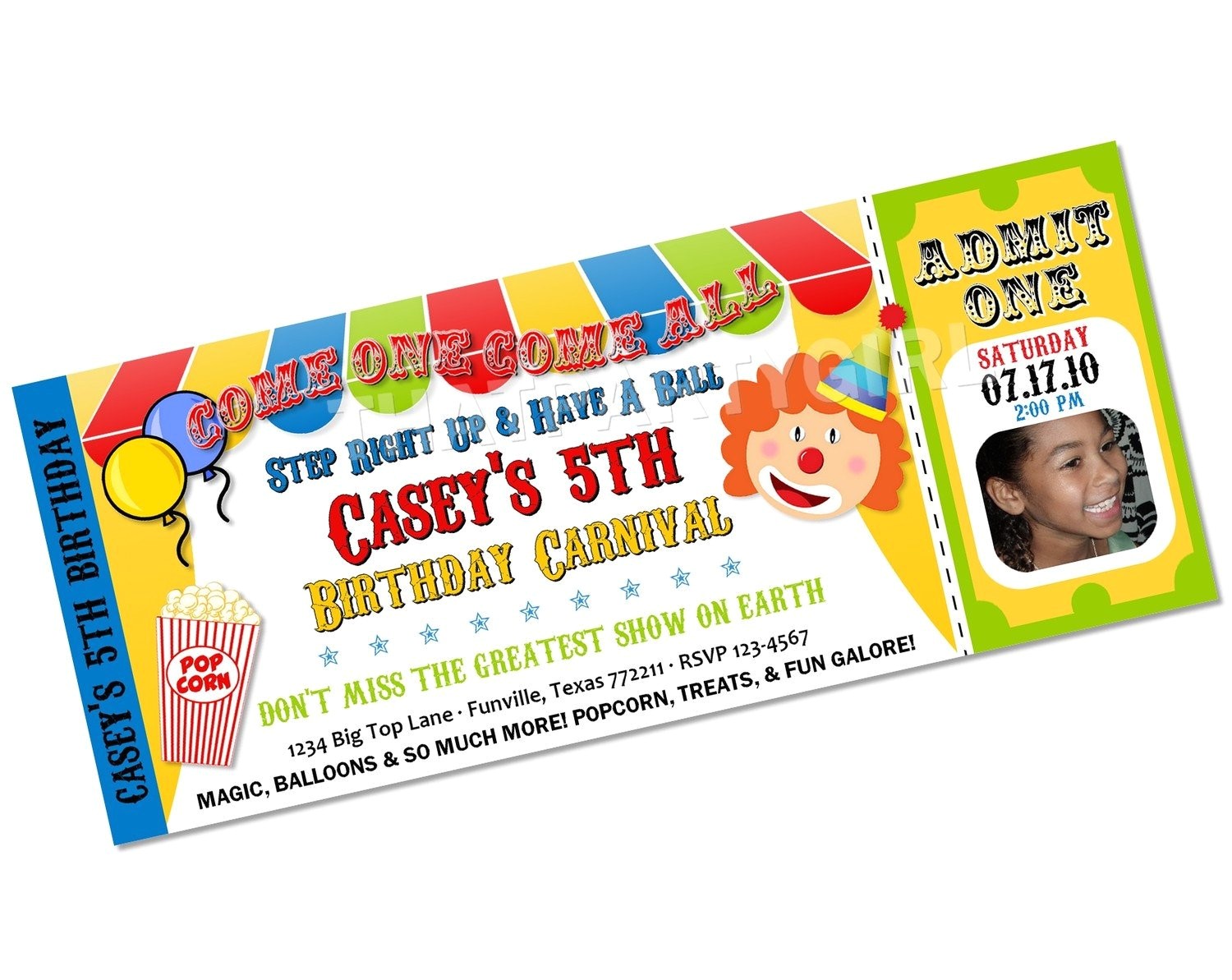 Clown Birthday Party Invitations Carnival Clown Circus Big top Birthday Party Invitations