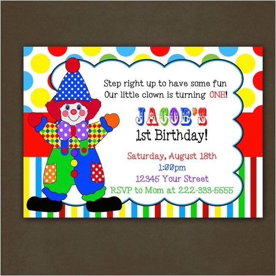 Clown Birthday Party Invitations Items Similar to Clown Circus Birthday Party Invitation