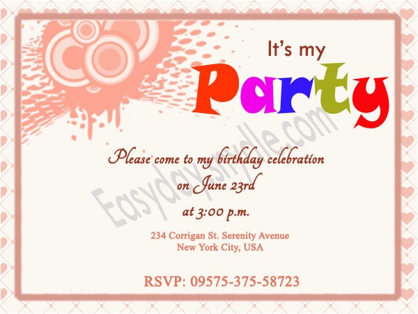 Color theme Party Invitation Wording Birthday Invites Birthday Party Invite Wording Printable