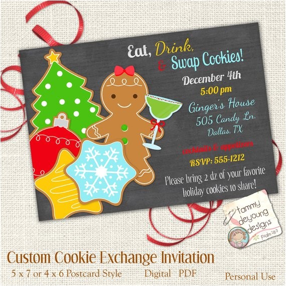 Cookie Swap Party Invitations Christmas Cookie Exchange Invitation Customized Cookie Swap