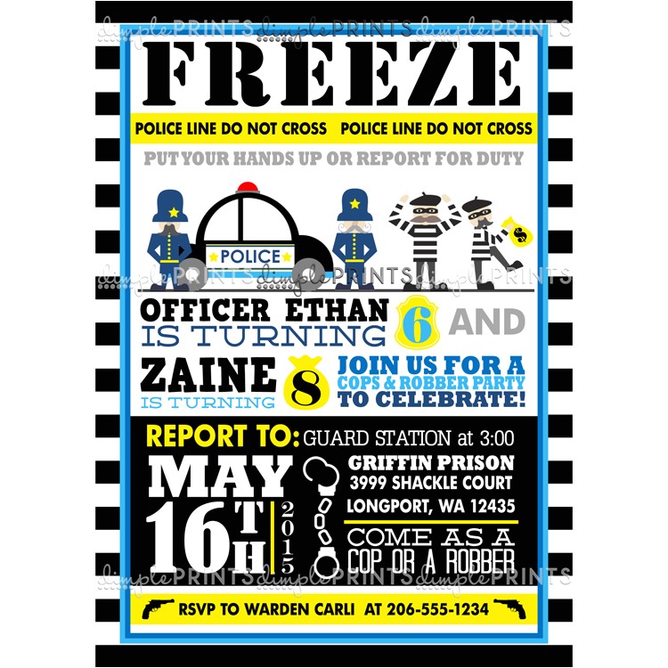 Cops and Robbers Party Invitations Cops Robbers Printable Birthday Invite Dimple Prints Shop