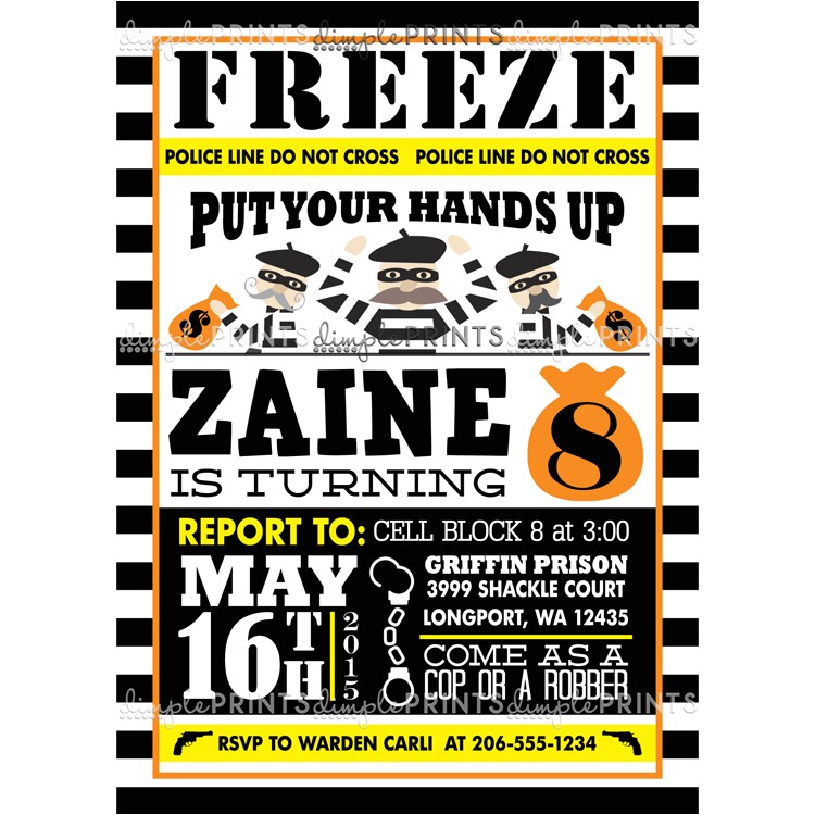 Cops and Robbers Party Invitations Cops Robbers Printable Birthday Invite Dimple Prints Shop