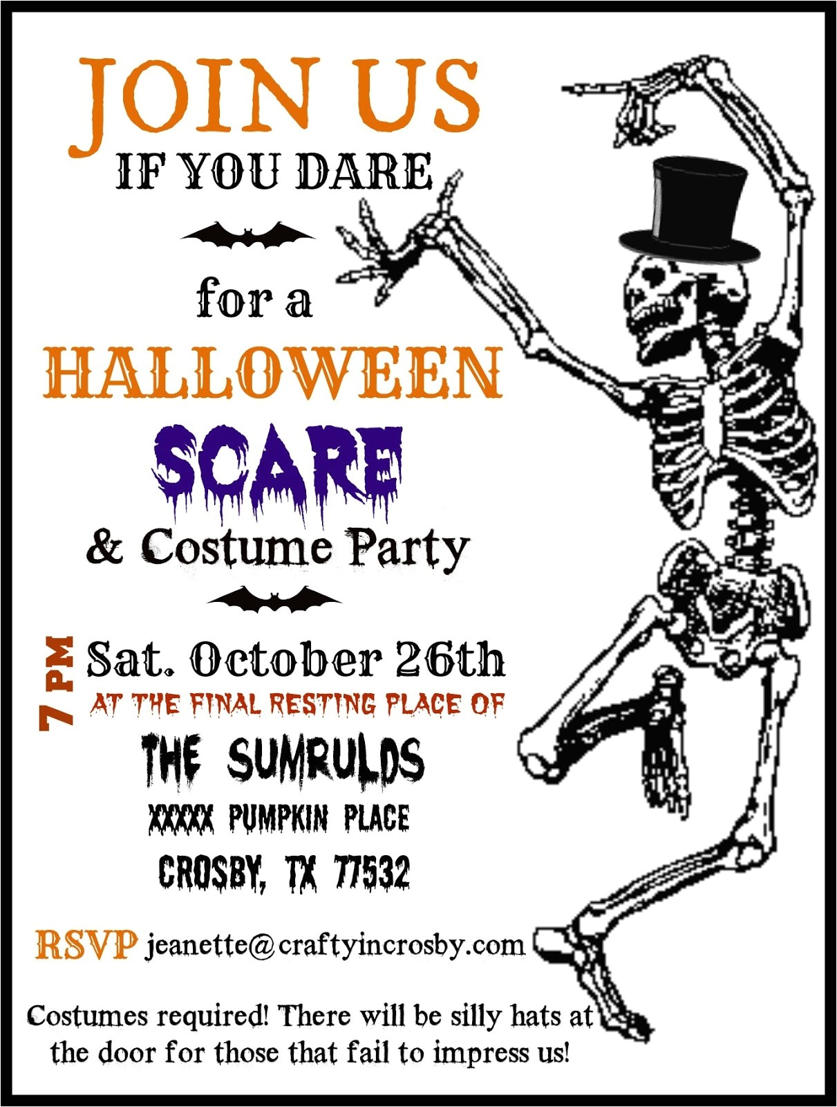 Costume Party Invitation Template Crafty In Crosby Halloween Party Invitations with Template
