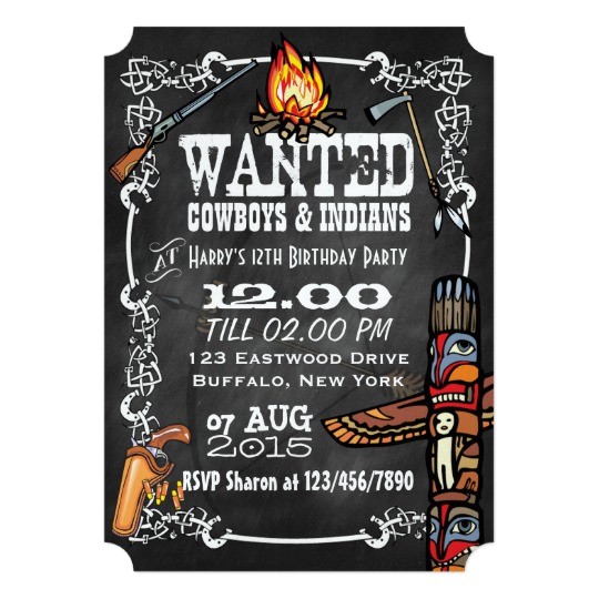 Cowboy and Indian Party Invitations Chalkboard Cowboys Indians theme Party Invite Zazzle Com