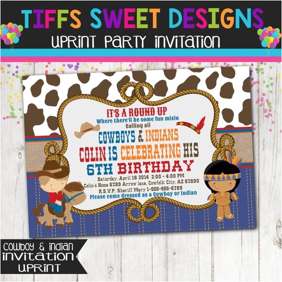 Cowboy and Indian Party Invitations Cowboys and Indians Party Invitation Cowboys Invite