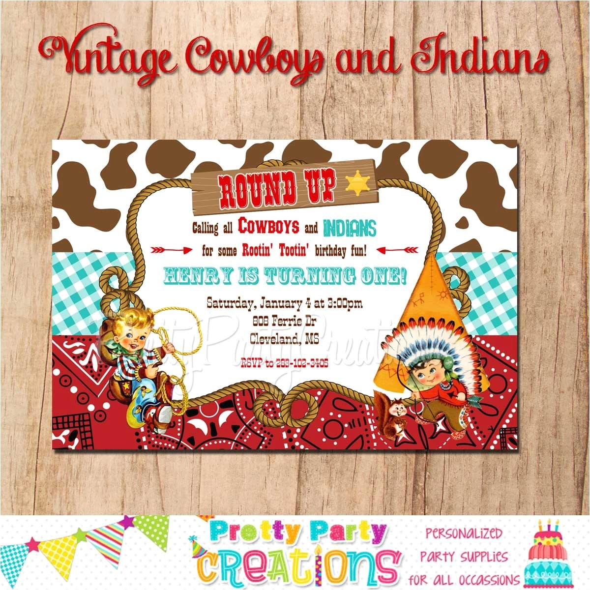 Cowboy and Indian Party Invitations Cowboys and Indians Vintage Inspired Invitation You Print