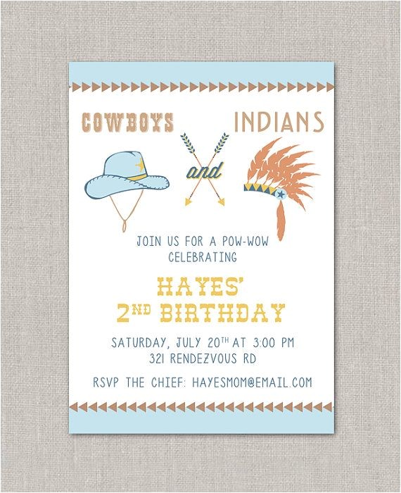 Cowboy and Indian Party Invitations Cowboys Indians Birthday Invitation Birthdays Indian