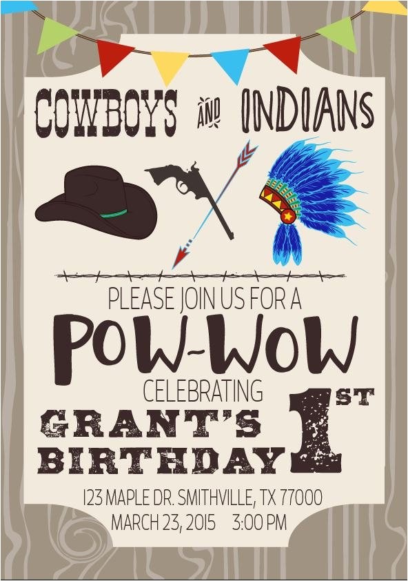 Cowboy and Indian Party Invitations Cowboys Indians Birthday Party Invitation by
