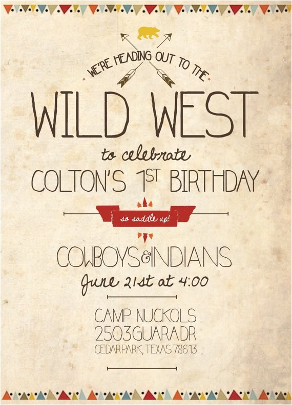 Cowboy and Indian Party Invitations Items Similar to Cowboys and Indians Birthday Invitation