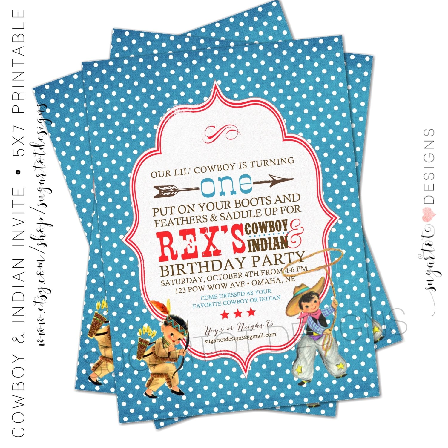 Cowboy and Indian Party Invitations Vintage Cowboy and Indian Invitation Cowboys and Indians