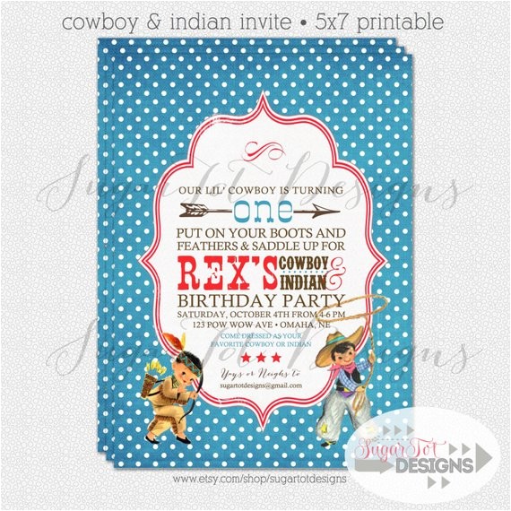 Cowboy and Indian Party Invitations Vintage Cowboy and Indian Invitation Cowboys by