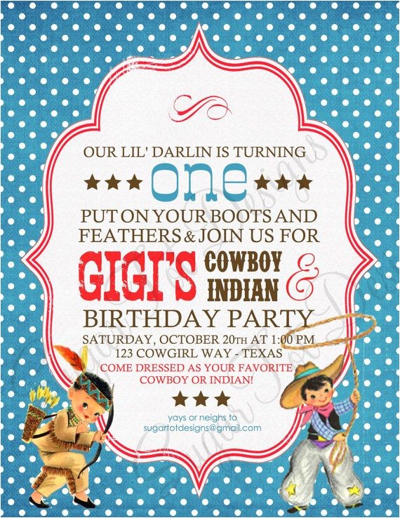 Cowboy and Indian Party Invitations Vintage Cowboys and Indians Invitation Cowboy by