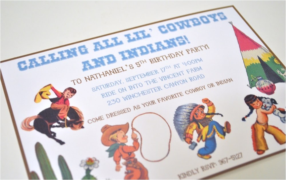 Cowboy and Indian Party Invitations where the Green Grass Grows Designs Vintage Cowboy and