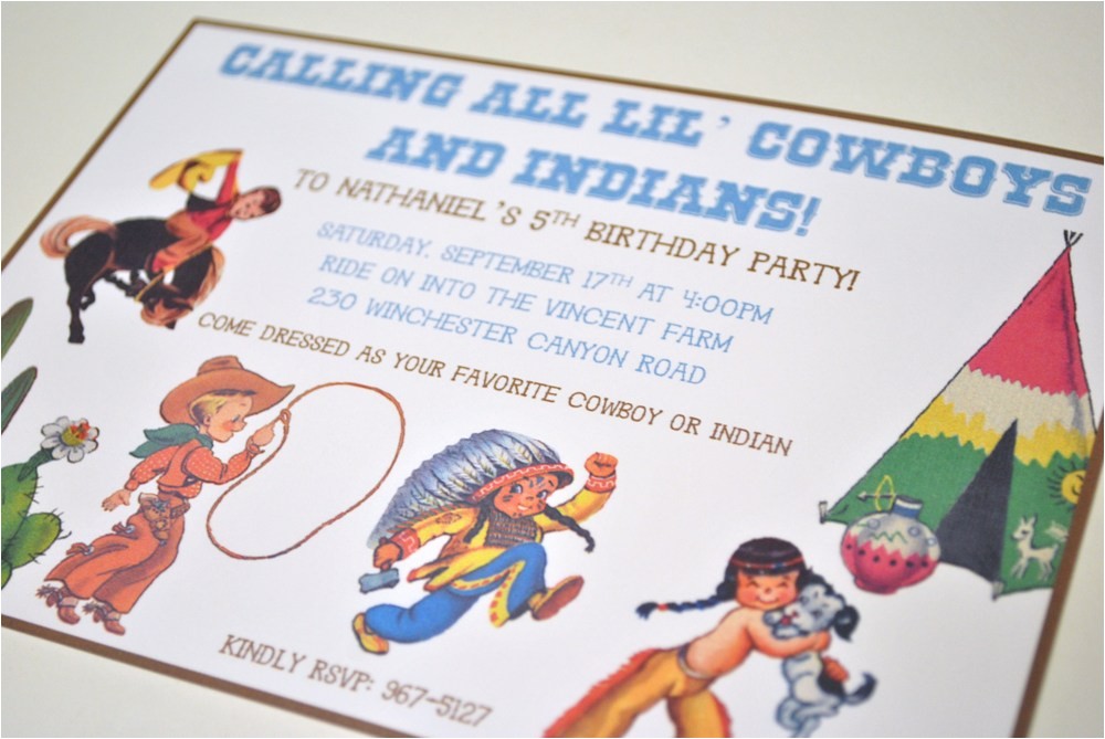 Cowboy and Indian Party Invitations where the Green Grass Grows Designs Vintage Cowboy and