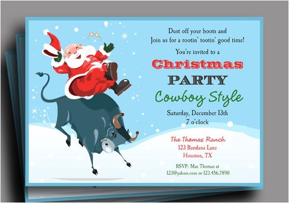 Cowboy Christmas Party Invitations Cowboy Santa Christmas Party Invitation Printable Cowboy