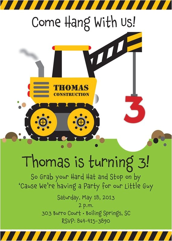 Crane Party Invitations Crane Construction Truck Birthday Party Invitation by
