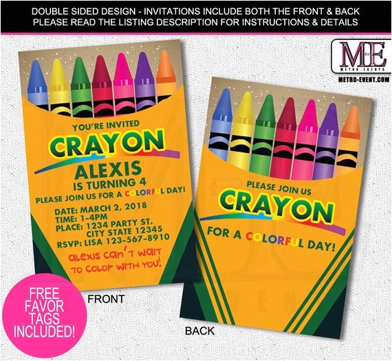 Crayola themed Party Invitations Crayola Crayon Birthday Invitation Crayon Invite Crayon