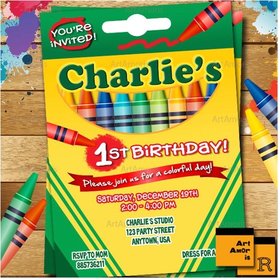 Crayola themed Party Invitations Crayon Birthday Invitation Crayon Party Invitation Crayola
