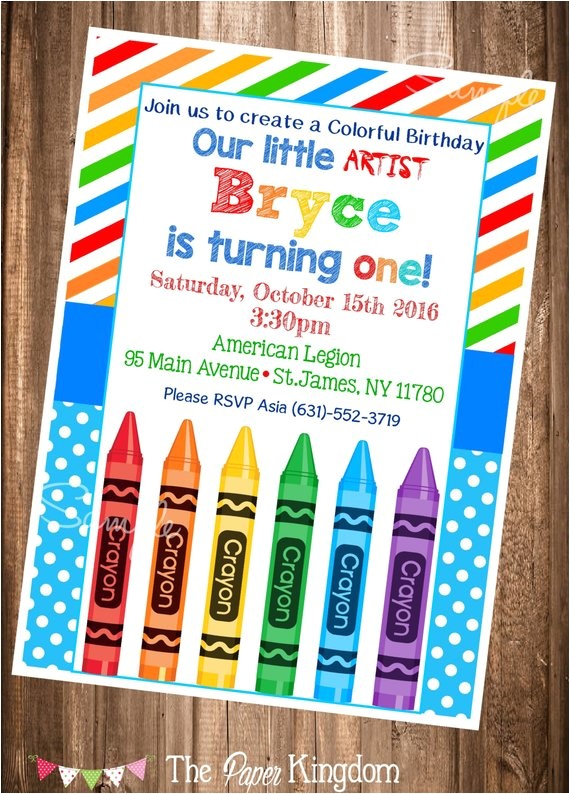 Crayola themed Party Invitations Crayon Birthday Invitation Painting Party Birthday