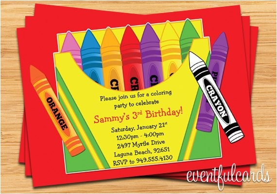 Crayola themed Party Invitations Crayon Birthday Party Invitation for Kids