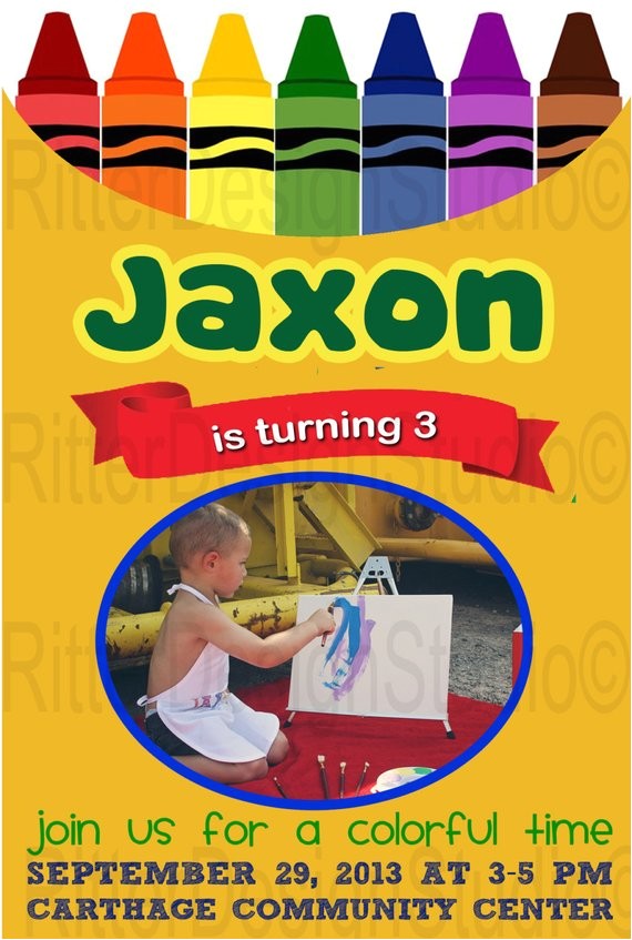 Crayola themed Party Invitations Crayon Crayola Art Birthday Invitation by Ritterdesignstudio