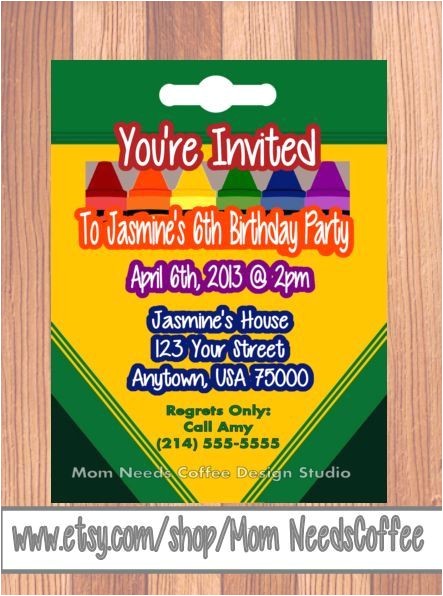 Crayola themed Party Invitations Crayon Invitation Crayon Birthday Invitation Crayon Box