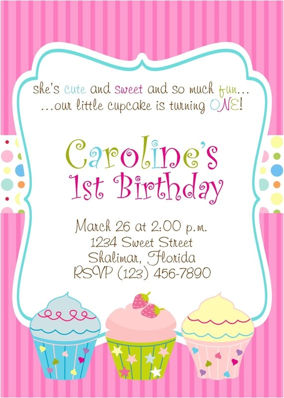 Cupcake Party Invitation Wording Cupcake 5×7 Printable Party Invitation Girl