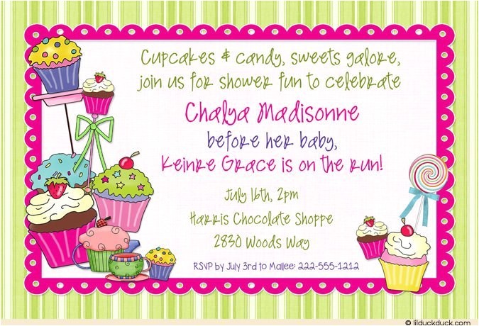Cupcake Party Invitation Wording Sugar Shoppe Baby Shower Invitation Cupcake Sweet Candy