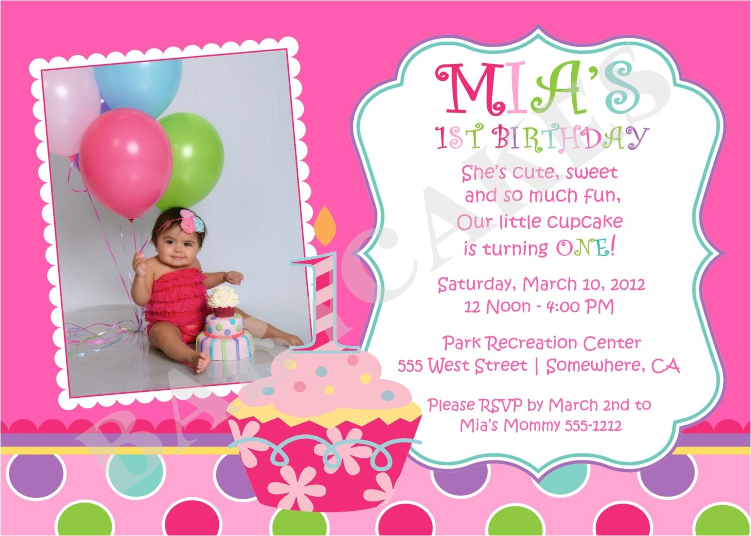 Cupcake Party Invitation Wording Sweet Little Cupcake Birthday Invitation Invite 1st Birthday