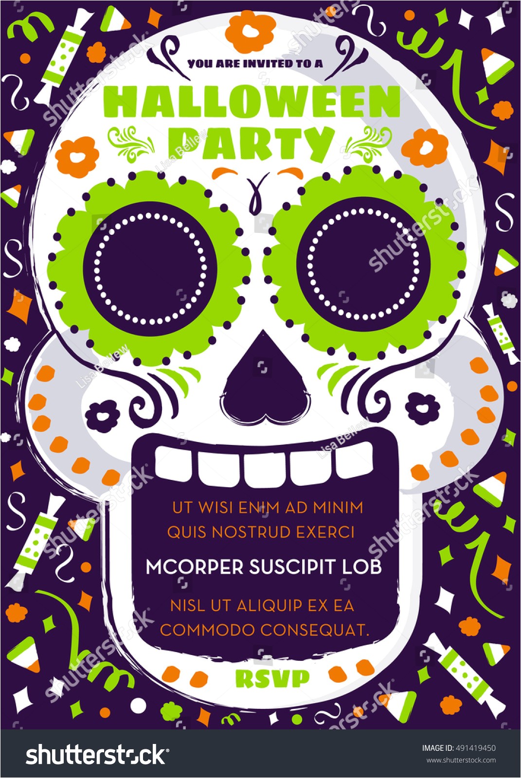 Day Of the Dead Party Invitation Template Day Dead Sugar Skull Halloween Party Stock Vector