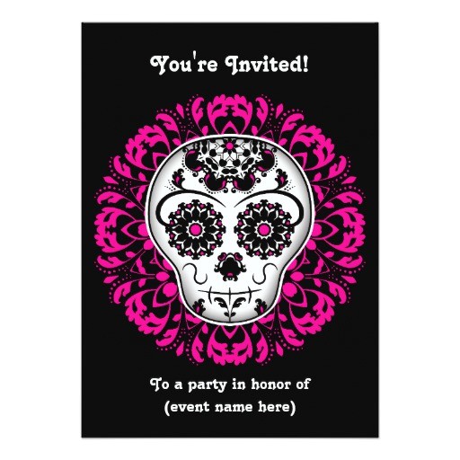 Day Of the Dead Party Invitation Template Girly Day Of the Dead Sugar Skull 5×7 Party Personalized