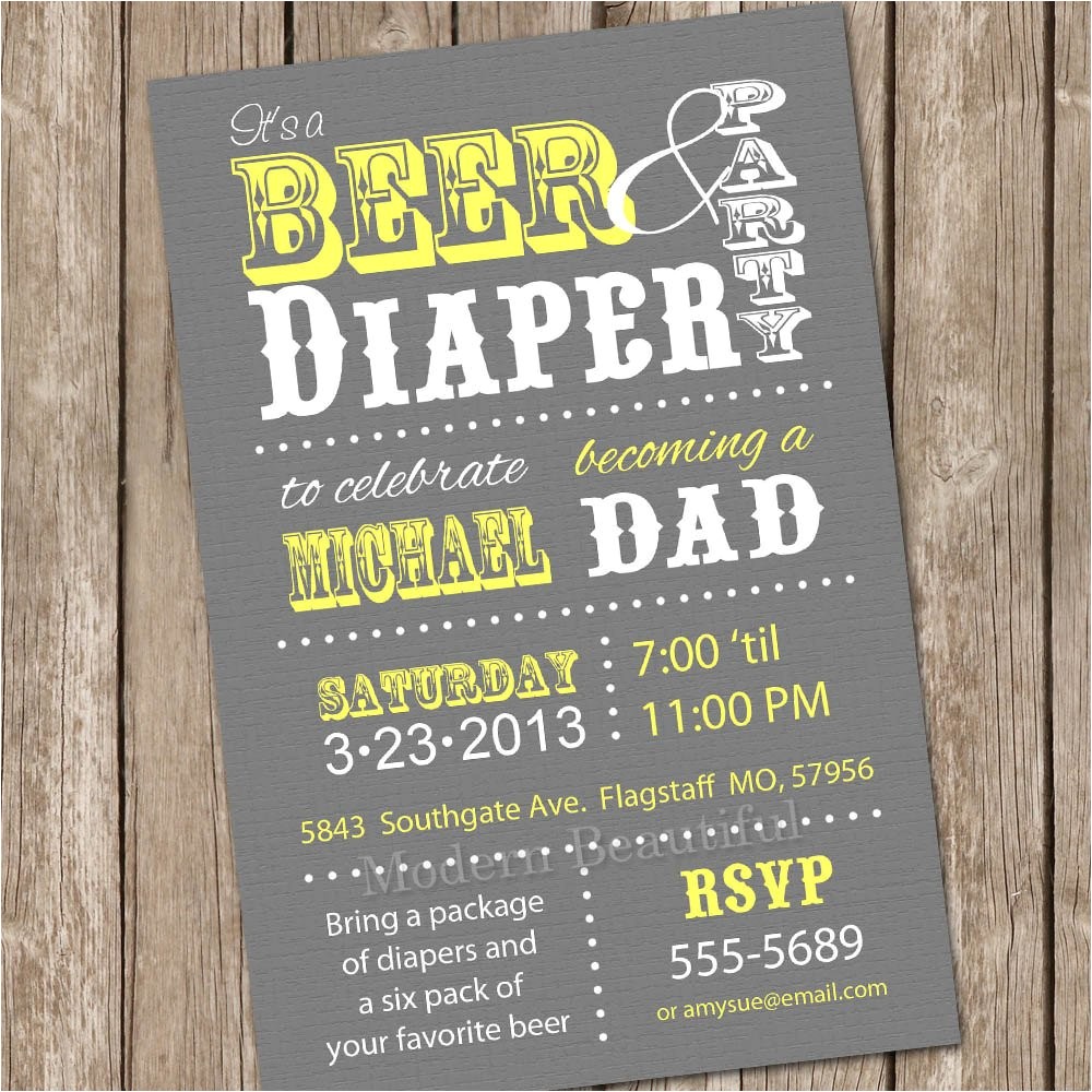 Diaper and Beer Party Invitations Beer and Diaper Baby Shower Invitation Grey and Yellow Beer