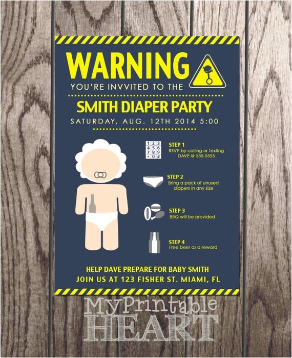 Diaper and Beer Party Invitations Warning Beer and Diaper Party Invitation by Myprintableheart