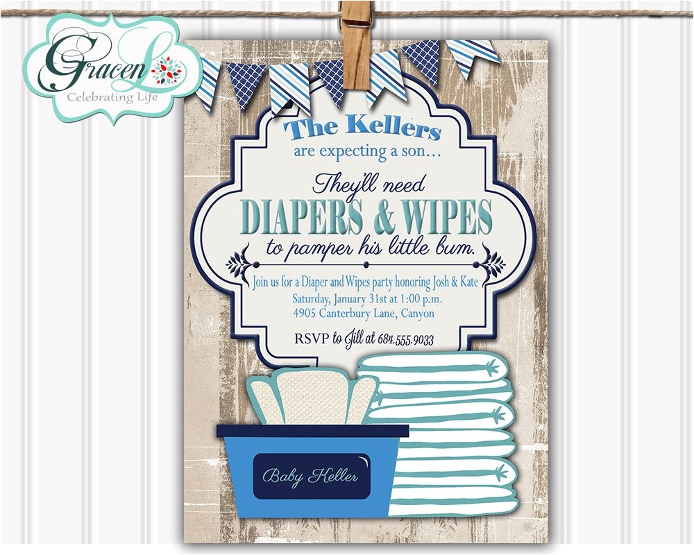 Diaper and Wipes Party Invites Baby Shower Invitation Diaper and Wipes Baby Shower