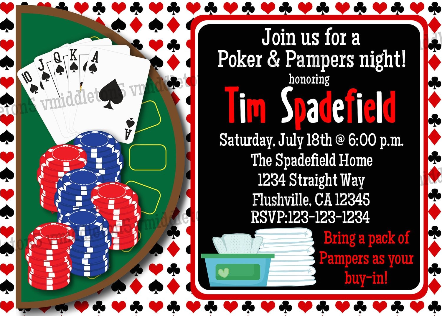 Diaper Poker Party Invitations Man Diaper Shower Pampers and Poker Invitation Print Your Own