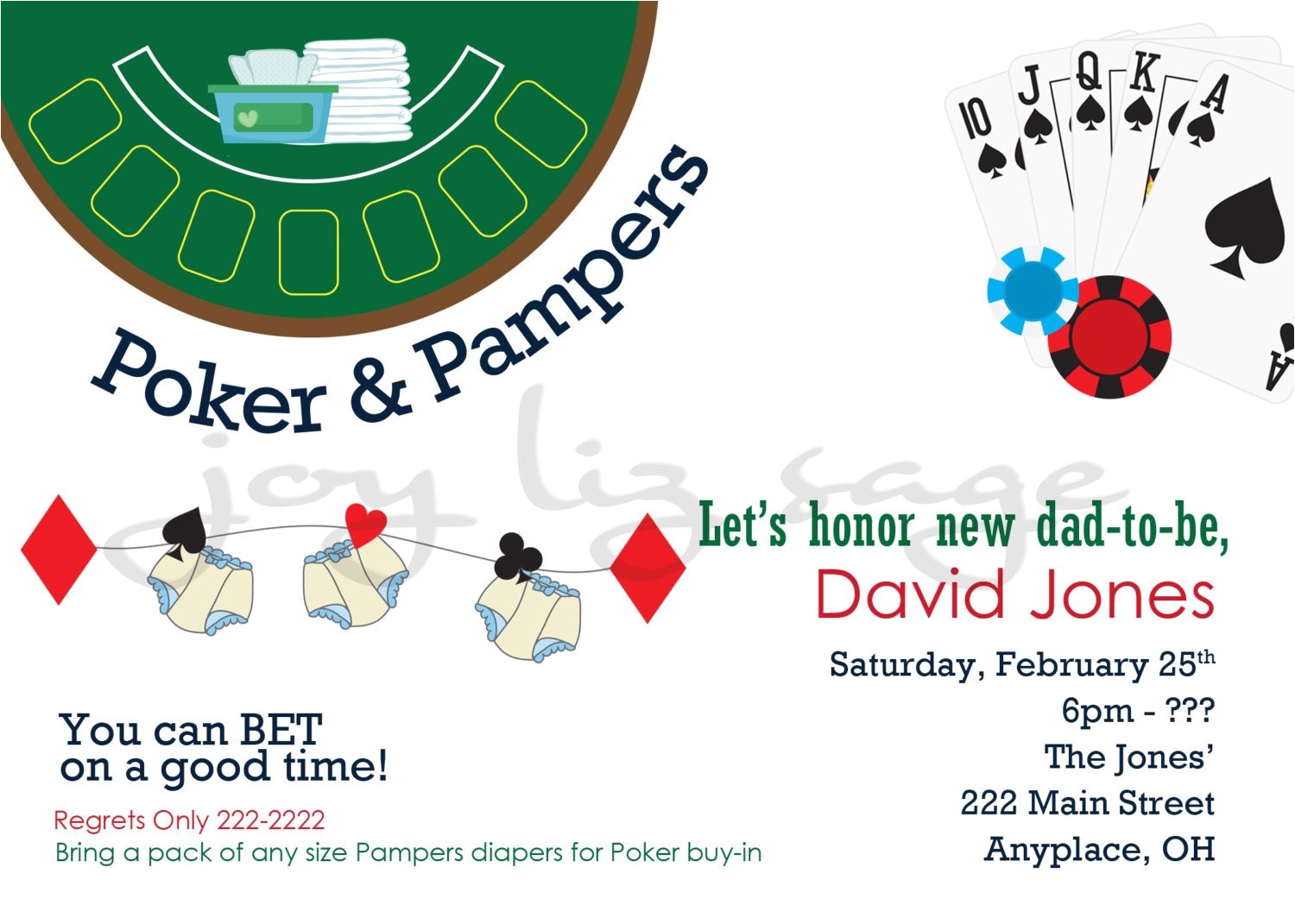 Diaper Poker Party Invitations Poker and Pampers Diaper Shower Digitial File Only Print
