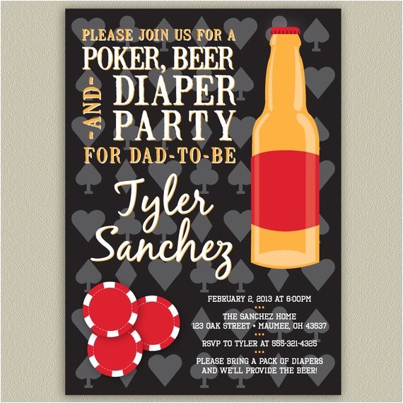 Diaper Poker Party Invitations Poker Beer and Diaper Party for Dad Personalized Invitation