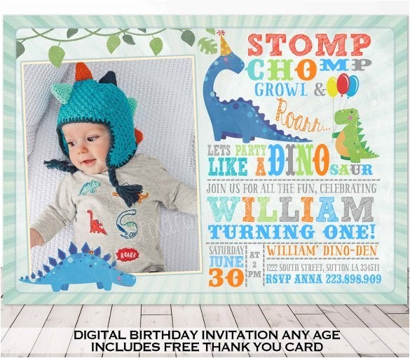 Dinosaur 1st Birthday Party Invitations 28 Dinosaur Birthday Invitation Designs Templates Psd