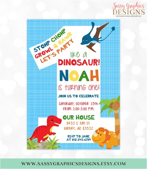 Dinosaur 1st Birthday Party Invitations Dinosaur Birthday Invitation Dino Party 1st Birthday T Rex