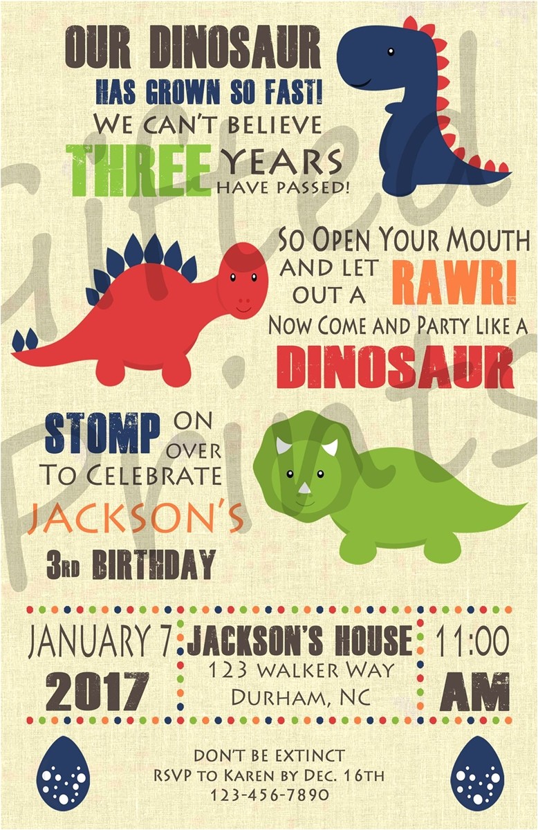 Dinosaur themed Party Invitations Birthday Invitation Dinosaur theme